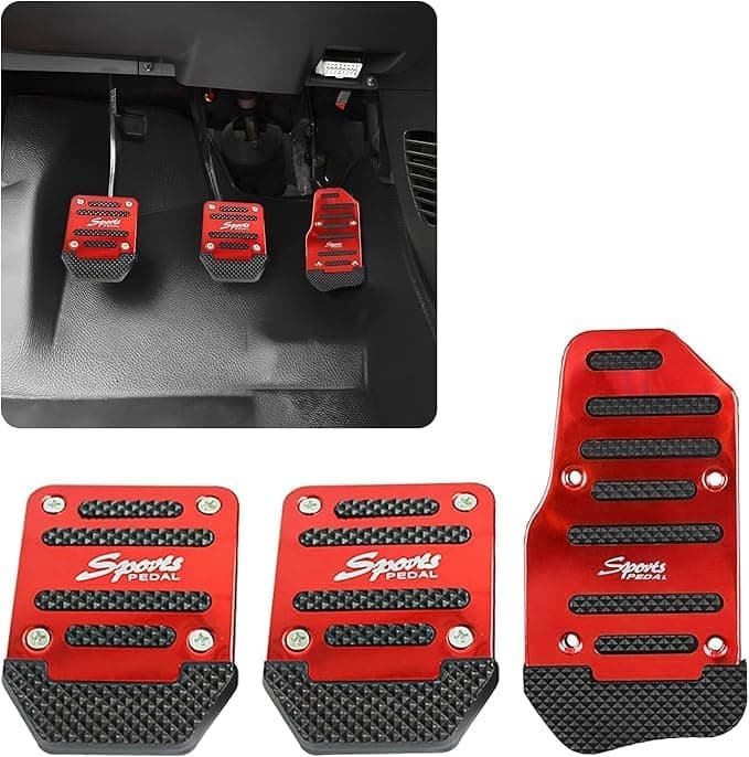 3 Pcs Car Pedal Pedal Brake Pedal Car Accessories Anti Slip Foot Pedal Universal Car Accessories Red Aluminum Alloy