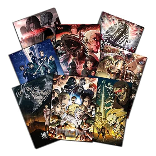 ePanda Eren Jaeger Attack Anime Titan HD Printing Poster Set, 11.5" x 16.5" (8 Pieces) for Living Room, Bedroom Wall Art