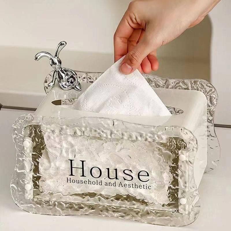 Generic House Household and Aesthetic Tissue Box, Clear, Large, Bear Figurine Top, Elegant Design for Living Room and Office, .sew Facial tissue holder