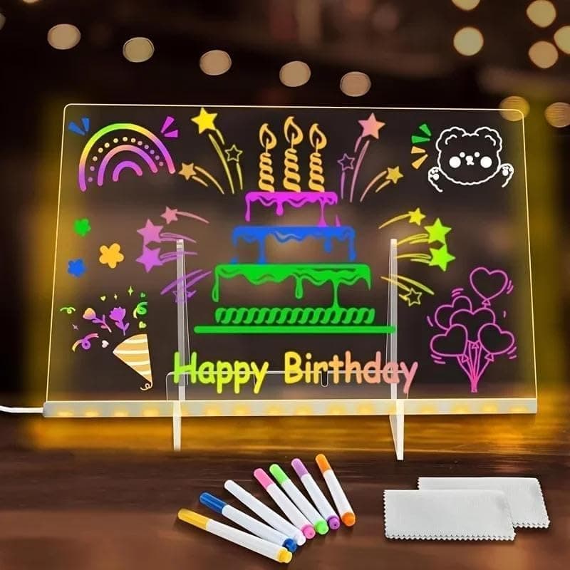 LED Transparent Writing Board 12x8 Inch with 7 Markers and Light Base