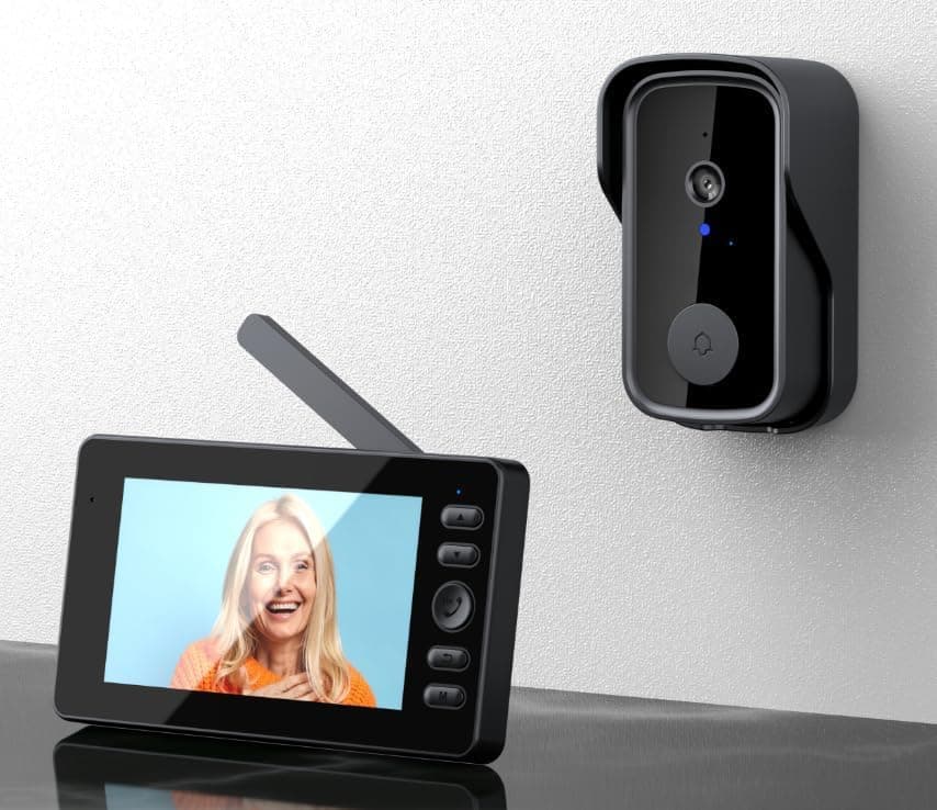 Wireless Doorbell with Camera, Wireless Doorbell Camera, 4.3 Inch IPS Screen and 32GB Memory Card, Waterproof 170° Viewing Angle, Bluetooth, Video Intercom, Doorbell