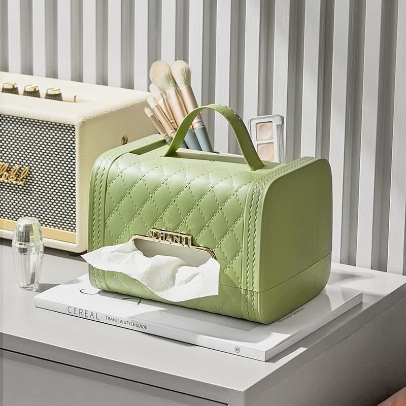 Luxury Tufted Plastic Tissue Box Bag Shape with Handle for Car Home Office