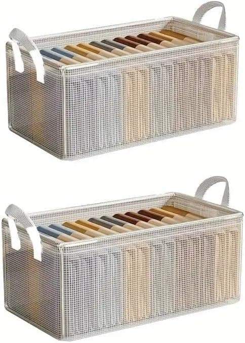 47 * 27 * 19cm Clear Closet Storage Organizer Box Cloth Frame with Metal Brackets for Stable Shaping Suitable for Shelves Under Bed Room Easy Organization