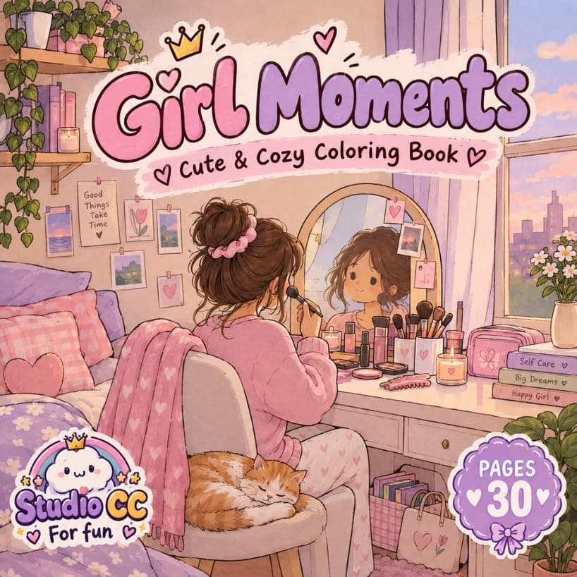 Cozy Girls Coloring Book Cute & Relaxing Designs for Adults and Teens 30 Coloring Pages, Perfect Gift for Creative Moments Includes Protective Sheet to Help Prevent Ink Bleed-Through Art media paper