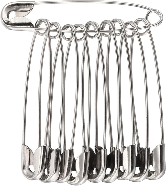 100 Pieces Heavy Duty Stainless Steel Safety Pins for Blankets, Skirts, Large Metal Crafts - Silver Sharp pin