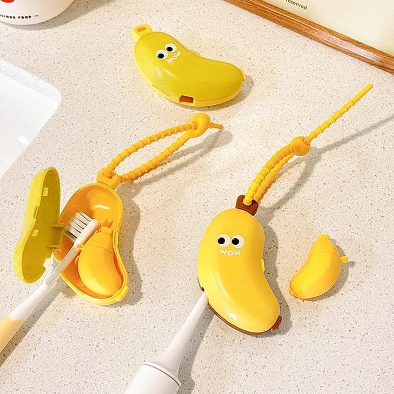 The new banana-shaped toothbrush holder set - practical and cute at the sametime! The set includes: Toothbrush Case Bathroom Storage Set - Banana Shape Toothbrush Holder with Silicone Toothpaste Squee
