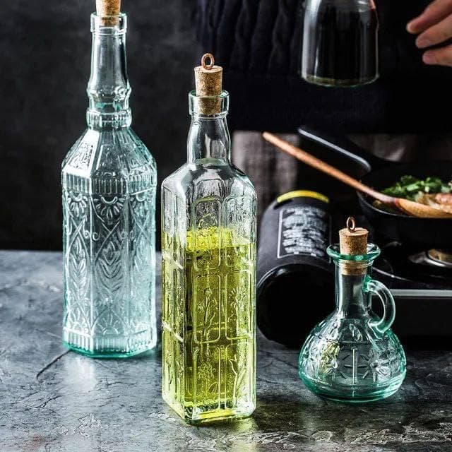 4-Piece Glass Oil and Vinegar Bottle Set for Kitchen Storage Organization