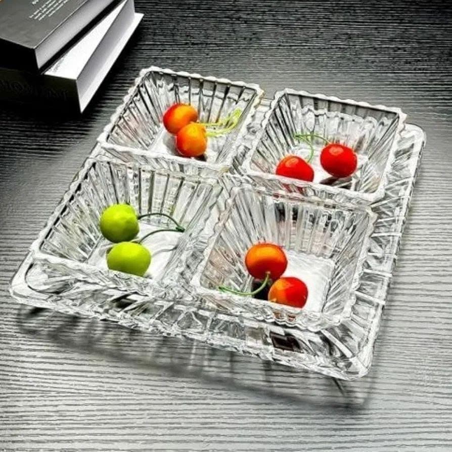 Generic 4-Piece Clear Glass Khoshaf Serving Set with Tray, .Ais