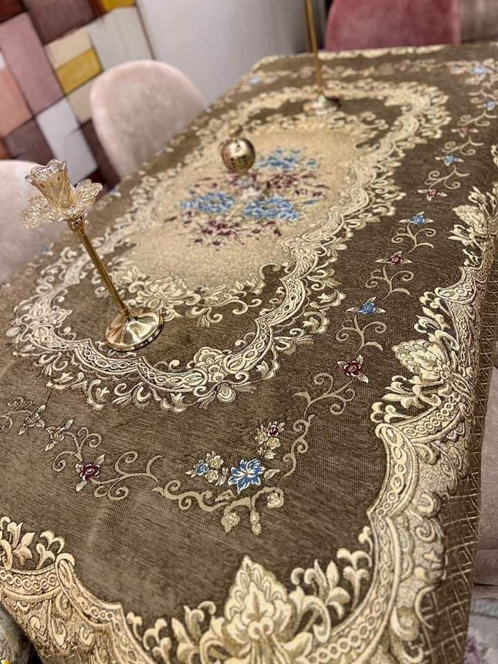 Generic Gobelin Tablecloth in Coffee, Heavy Chenille Velvet, 140x220 cm, for 6-8 Chair Dining Set, .ms