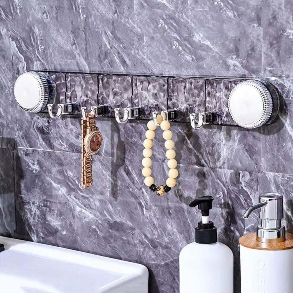 Acrylic Hanger 5 Hooks Transparent Towel Hanger Kitchen Tools Waterproof Easy Installation No Screws No Drilling 1 Piece Storage hook