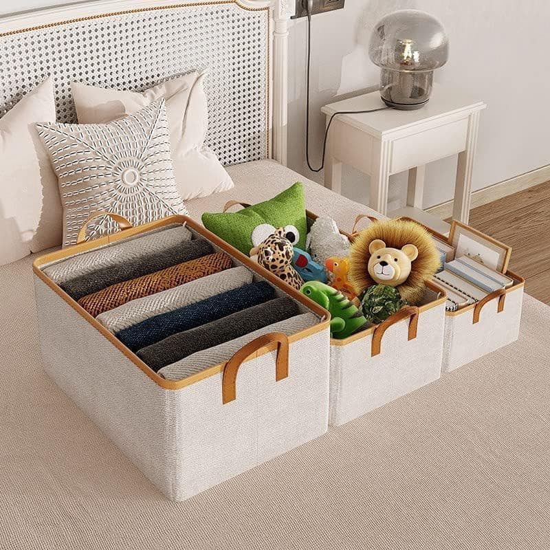 Linen Fabric Clothes Organizer for Dressing, 45 x 30 x 20 cm, Easy to Store and Organize Clothes in Wardrobe with Practical and Stylish Design Resistant to Everyday Use