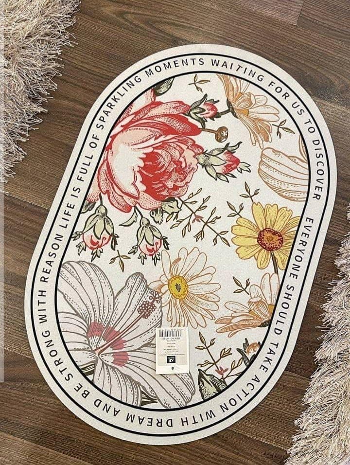 Generic Oval Bathroom Mat, Floral Style, Non-Slip Rubber, Water-Absorbing, 40x60 cm, .za Rug