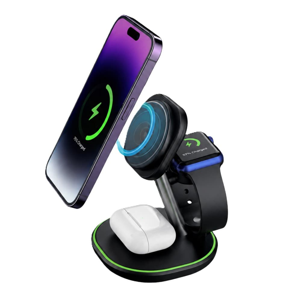 Nine 3 In 1 Magnetic Wireless Charger , 15 Watt , Black - Z27