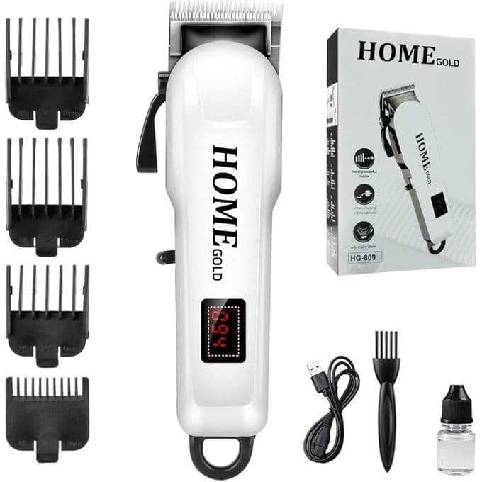 Home Gold Hair Clipper with Attachments , White - HG-809