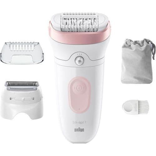 Braun Silk-épil 7 Epilator with Attachments Wet & Dry White Pink - SE7-030