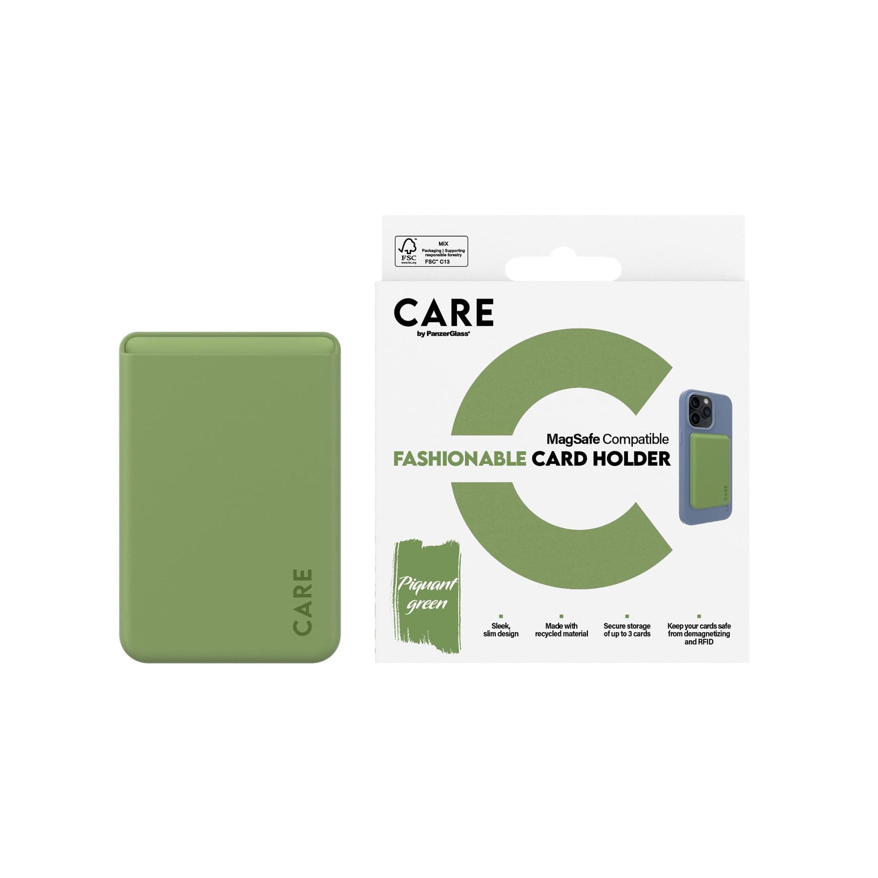 Panzerglass Recycled Material / Leather-like Wallet Magnetic Holder forMagSafe-compatible iPhone models ,Green