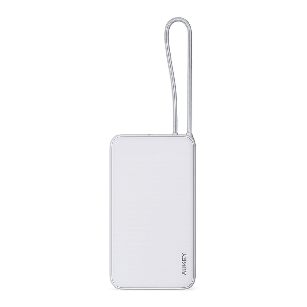 Aukey Spark Sling Lite Slim Wired Power Bank with Built-in Cables , 10000 mAh 2 Ports , White , PB-Y53