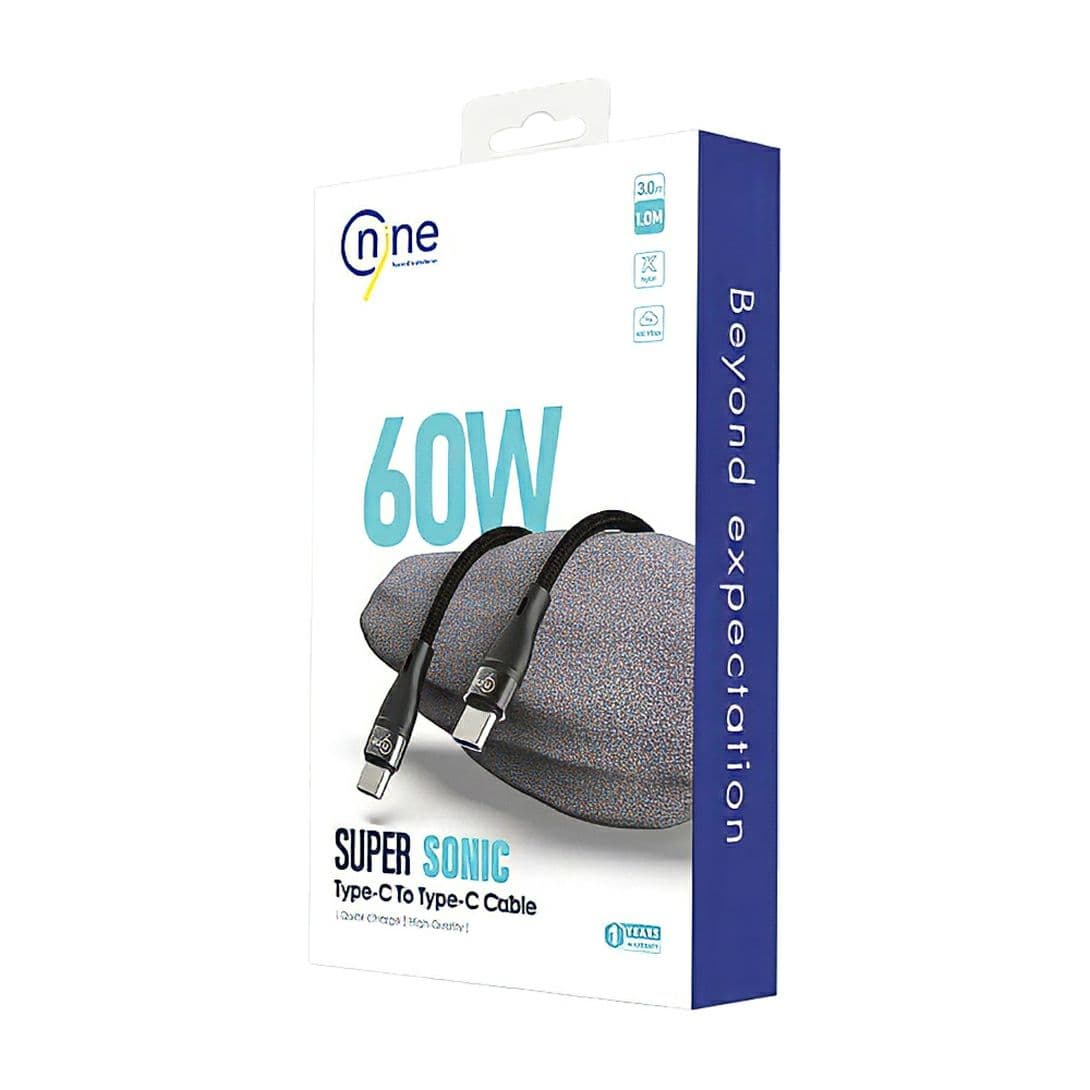 Nine Super Sonic Type C Charging Cable 1 Centimeter Black