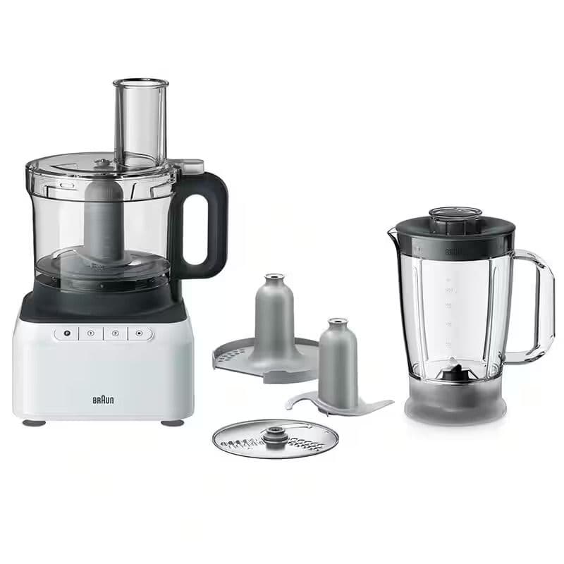 Braun PurEase Food Processor with Attachments , 800 Watt White - FP 3131 WH