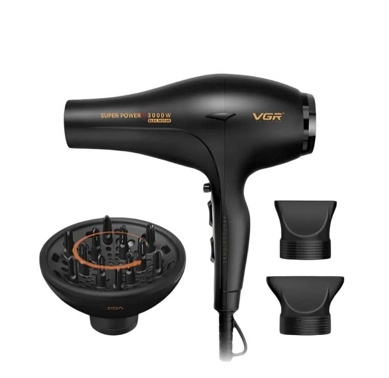VGR Hair Dryer with Attachments 3000 Watt , Black - V-406 D