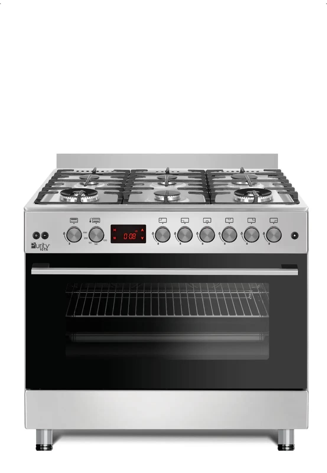 Purity Free Standing Gas Cooker, 6 Burners - FRGG9060-X, Black Silver, Bulky, 90 Centimeter