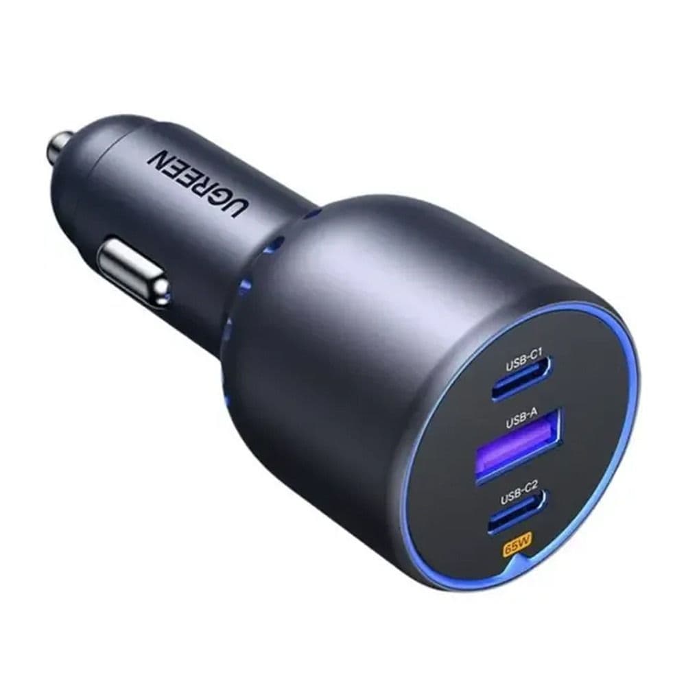 Ugreen Car Charger , 3 Ports , Triple Port , 75 Watt , Grey - EC703