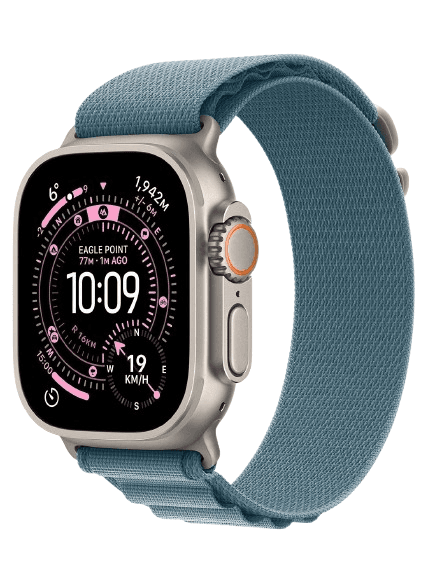 Apple Ultra 3 Smart Watch, S/M Band , 49 Millimeter Natural Titanium and Light Blue Alpine
