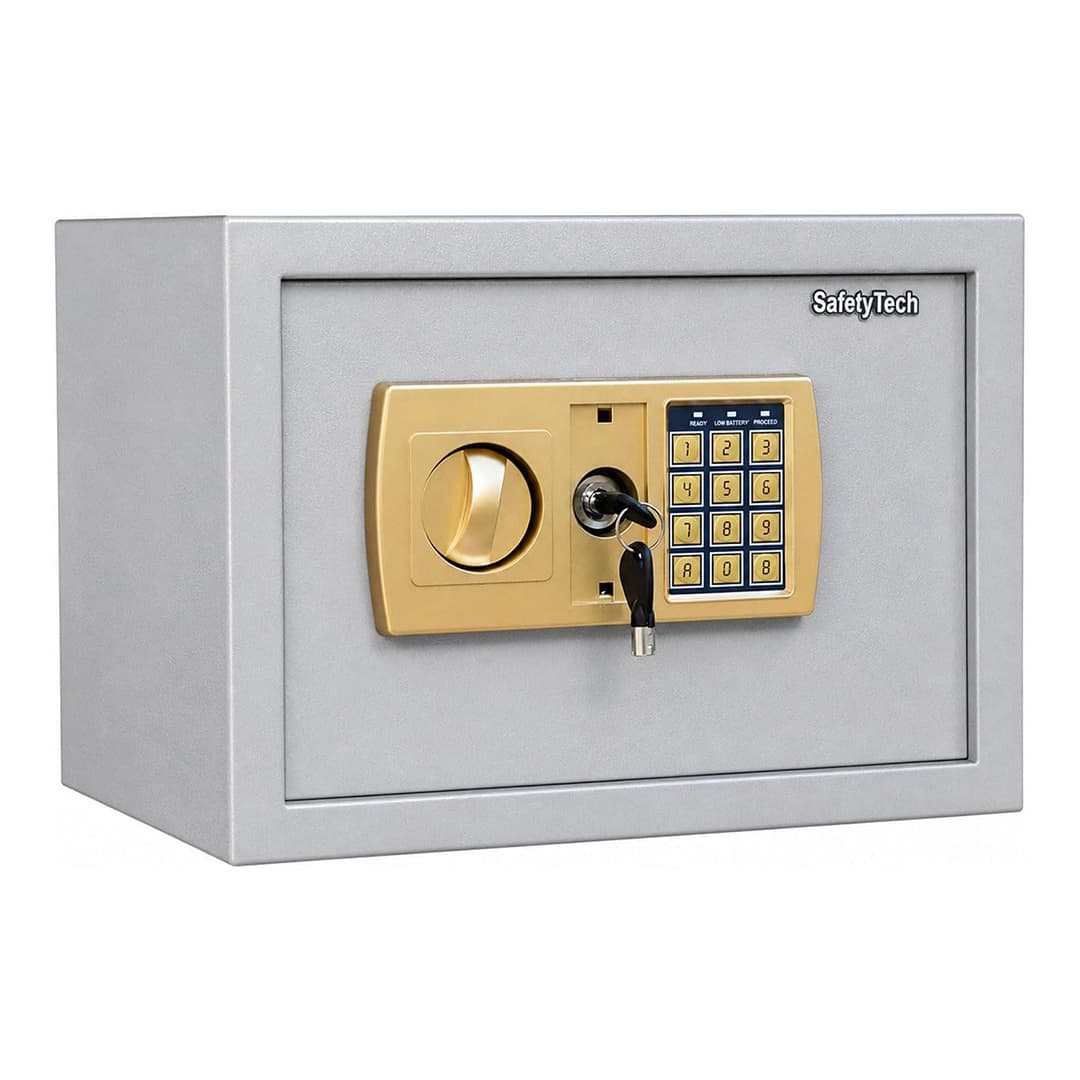 Safety Tech Digital Electronic with Key Lock Safe Box ,25 Liter ,Light Grey - 25 EA GOLD