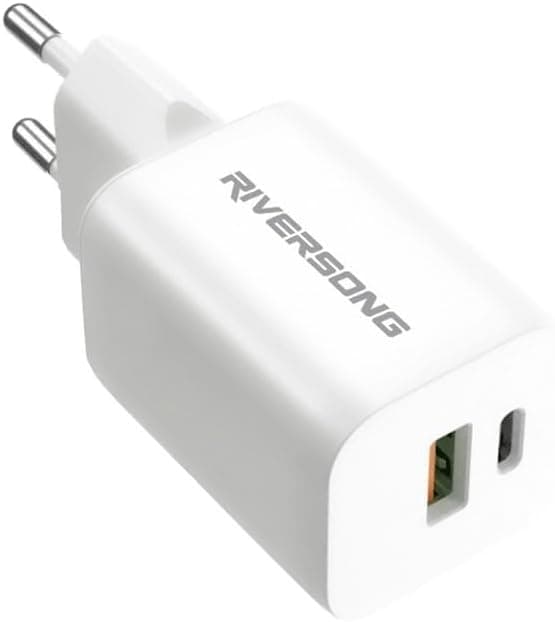 Riversong G30 Pro Wall Charger , 2 Ports Dual Ports Type C and A , 30 Watt White