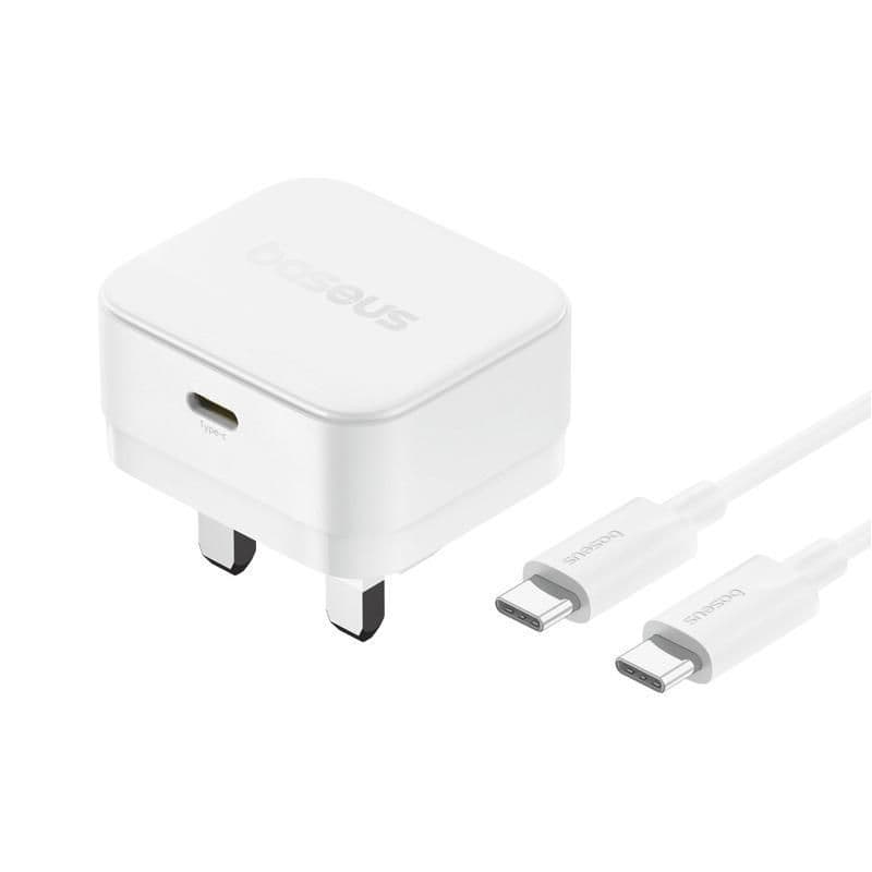 Baseus Wall Charger with Type C Cable , 1 Ports , 20 Watt White - 1C20W