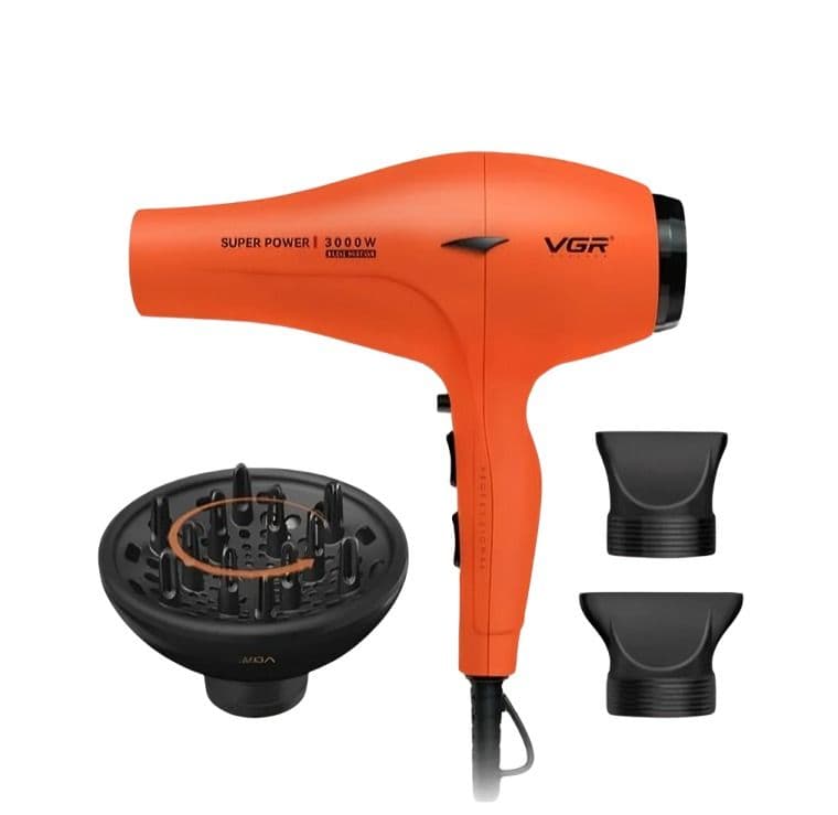 VGR Hair Dryer with Attachments 3000 Watt , Orange - V-406 D