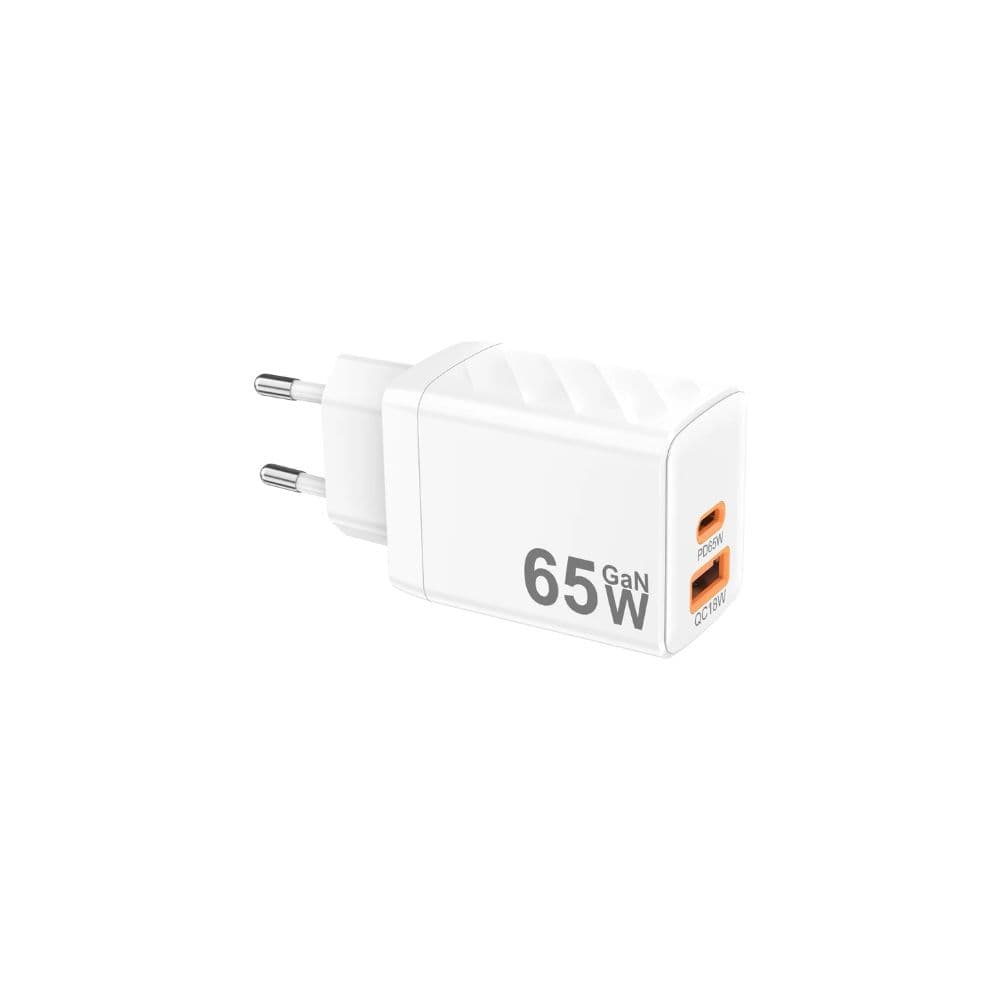 Nine Nexus Power Wall Charger , 2 Ports Dual Ports Type C and A , 65 Watt 100 Volt White