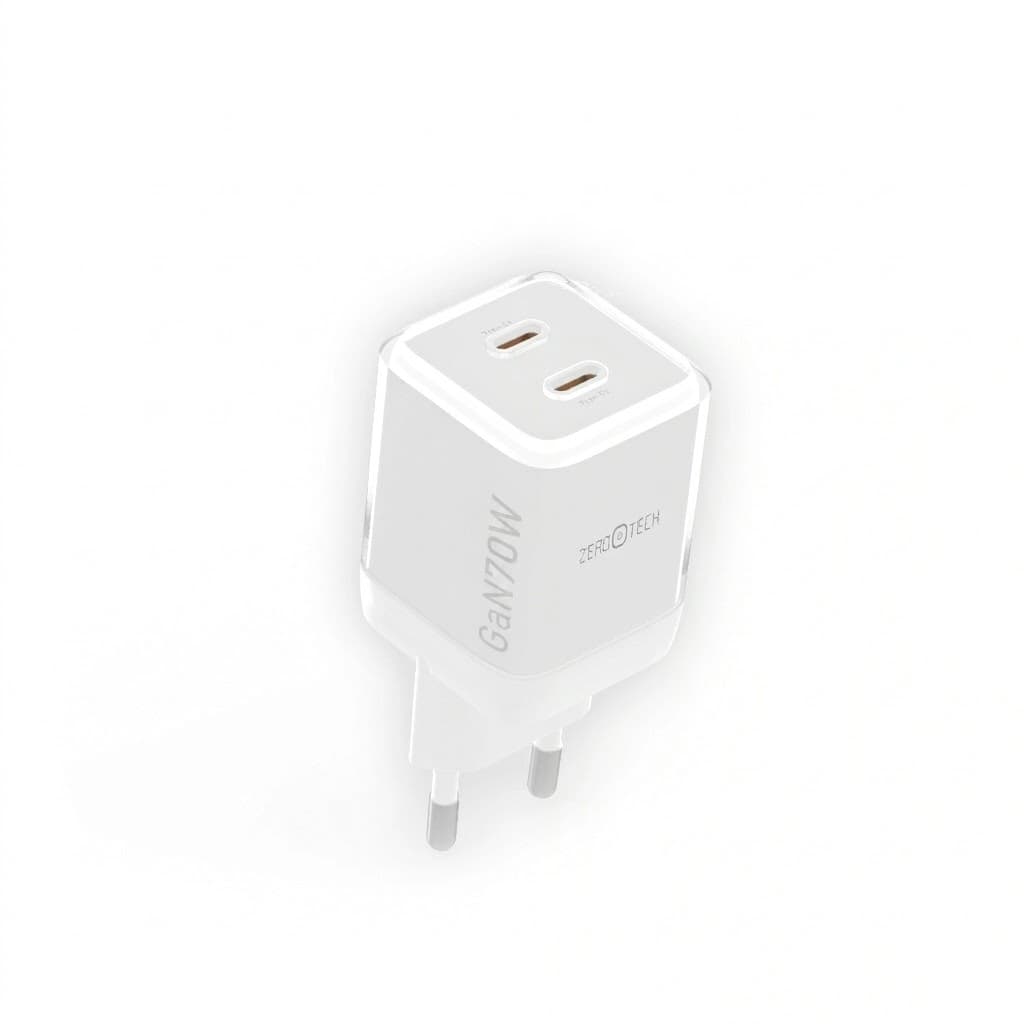 ZeroTech Wall Charger , 2 Ports Type C , 70 Watt 5 Volt White - ZA-70W