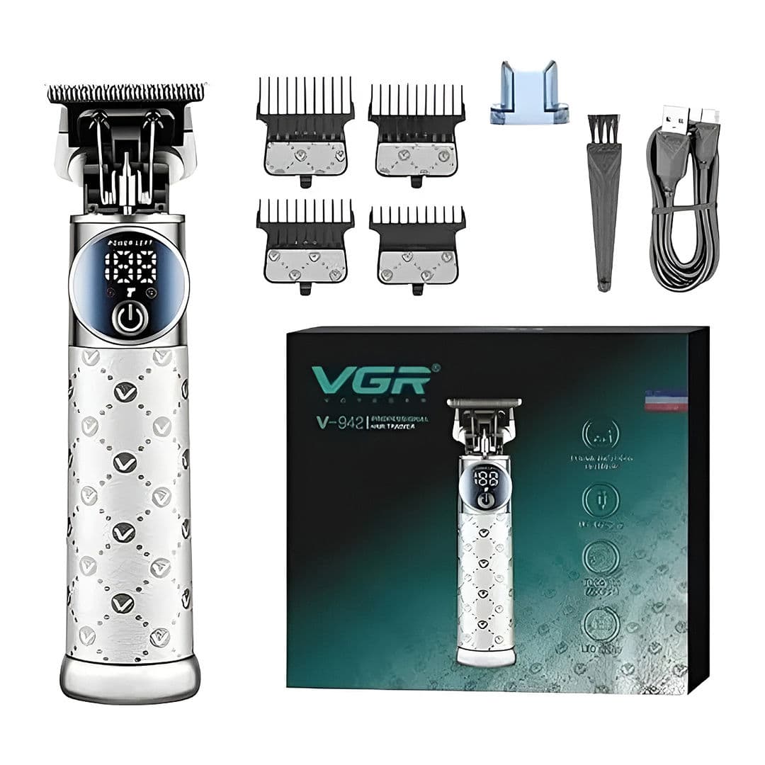 VGR Professional Rechargeable Hair Clipper with Attachments Dry , White Black - V-942