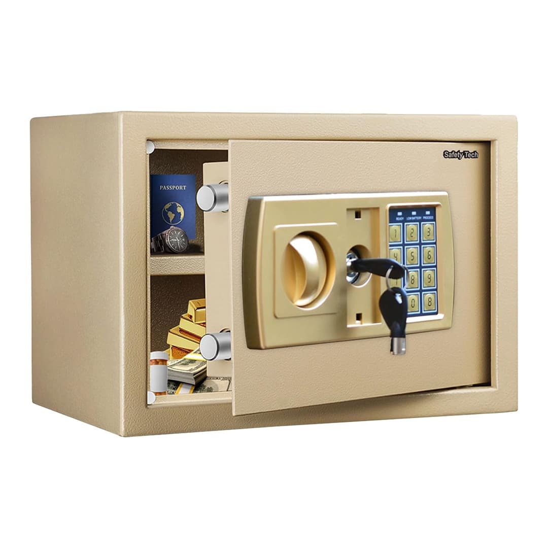 Safety Tech Digital Electronic with Key Lock Safe Box ,25 Liter ,Gold - 25 EA GOLD