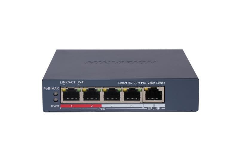 Hikvision PoE Switch , 4 Ports , Grey - DS-3E1105P-EI/M V2