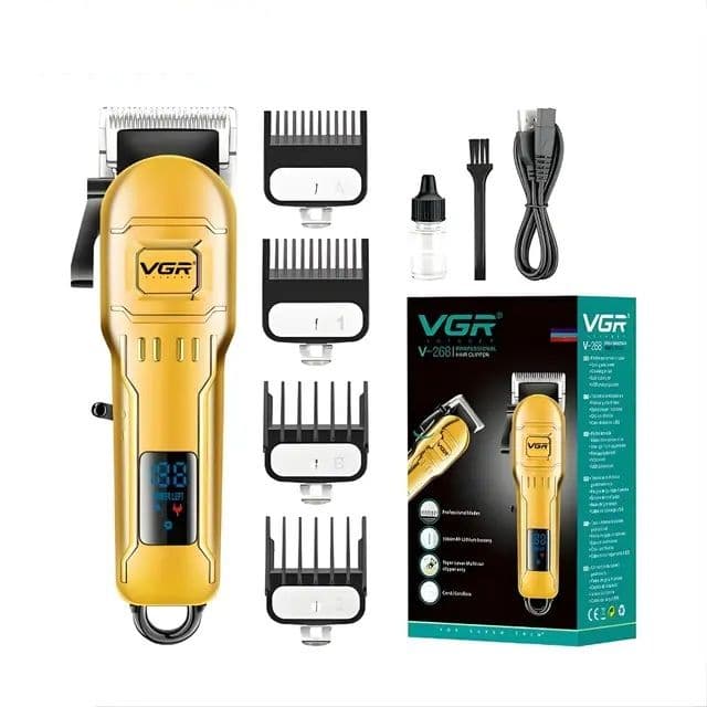 VGR Rechargeable Hair Clipper with Attachments , Gold - V-268