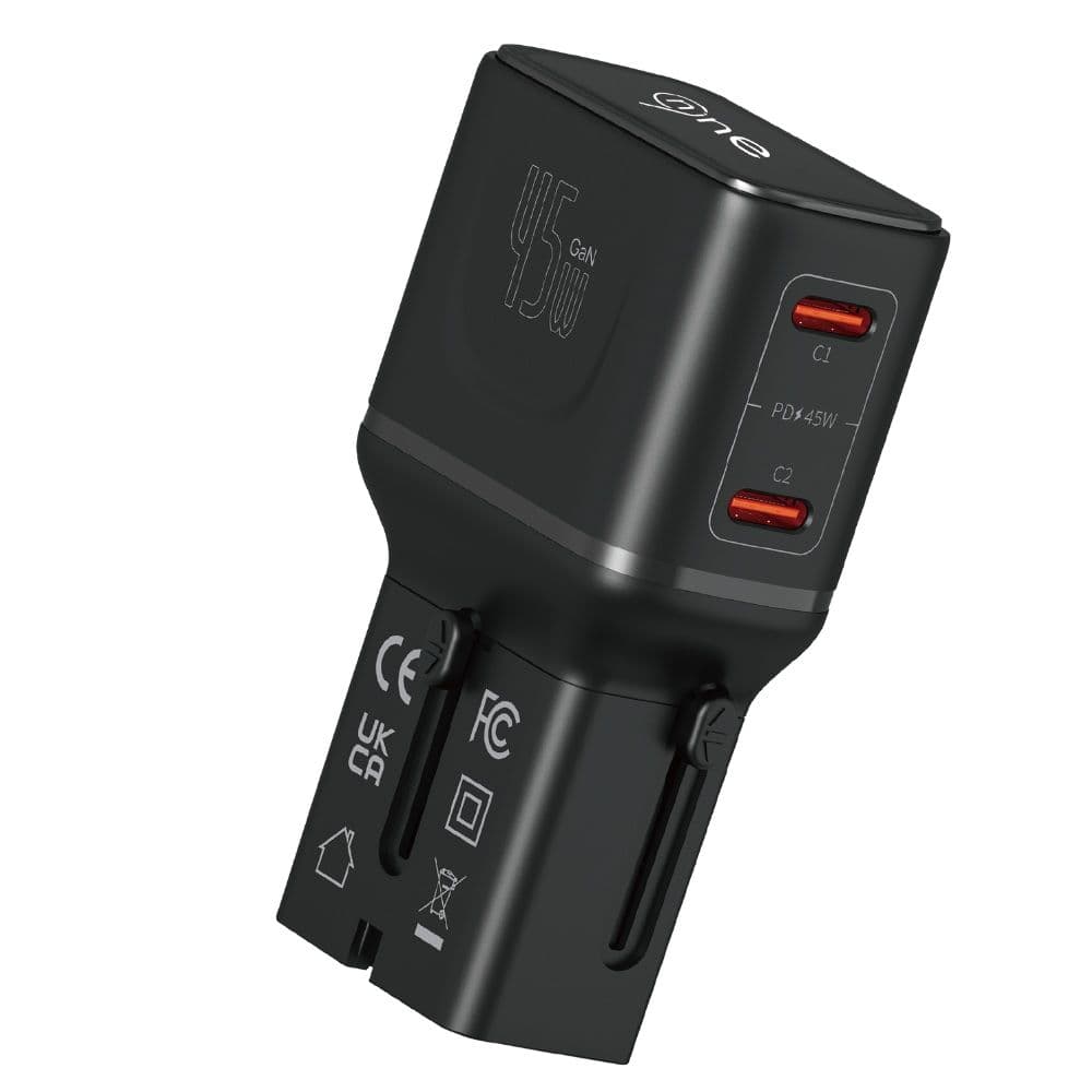 Nine Plug G545 Wall Charger , 2 Ports Type C , 45 Watt 100 Volt Black