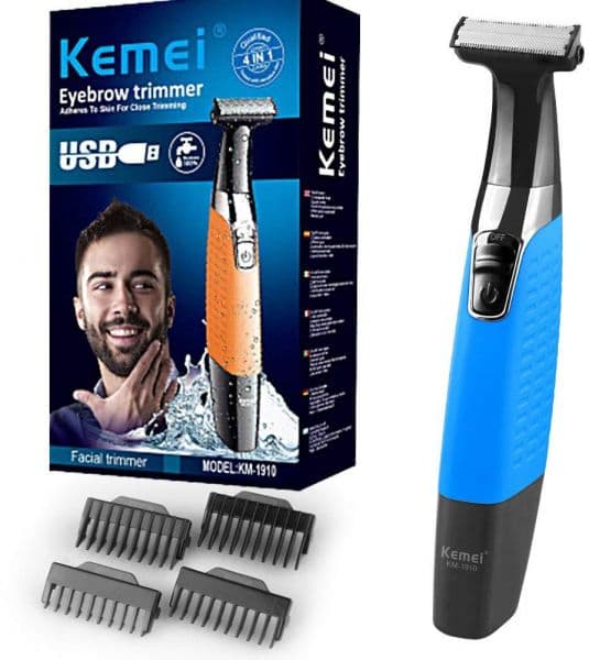 Kemei Hair Trimmer with Attachments , Black Blue - ‎KM-1910