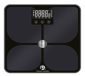 Planet Health 6-in-1 Smart Fit Tempered Glass Digital Bathroom Scale , 180 Kilogram , Black
