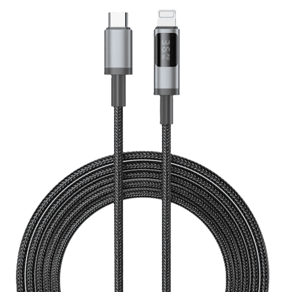 Nine Sparkle Type C and Lightning Charging and Data Sync Cable 1.2 Meter Black
