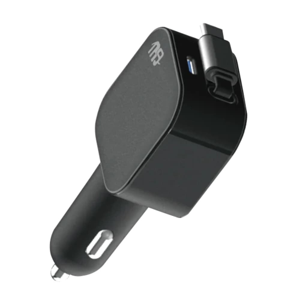 Nine Rapid Power Car Charger with Built In Cable Type-C , 2 Ports , Type C , 100 Watt , 12 Volt , Black