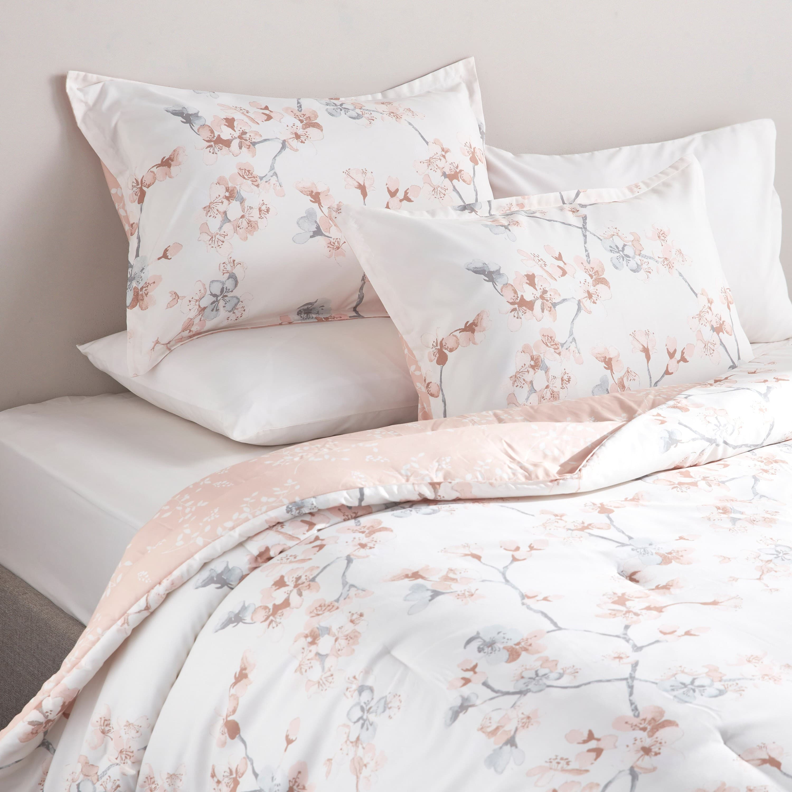 Aviary Blossom Print 6-Piece Full Reversible Comforter and Sheet Set - 160x240 cm Bed in a Bag