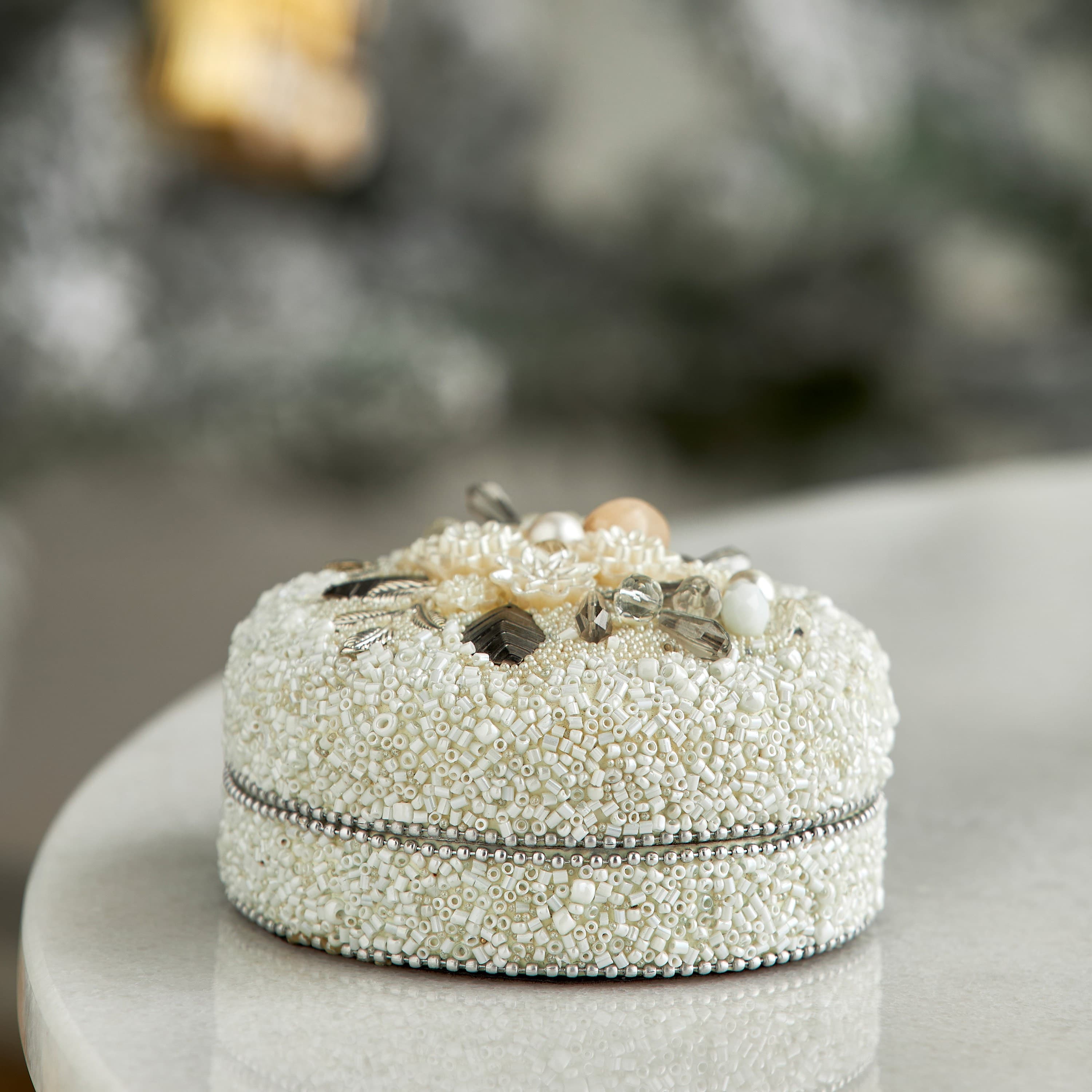 Bead Embellished Velvet Decorative Box - 10x10x5 cm Boxes & Trays