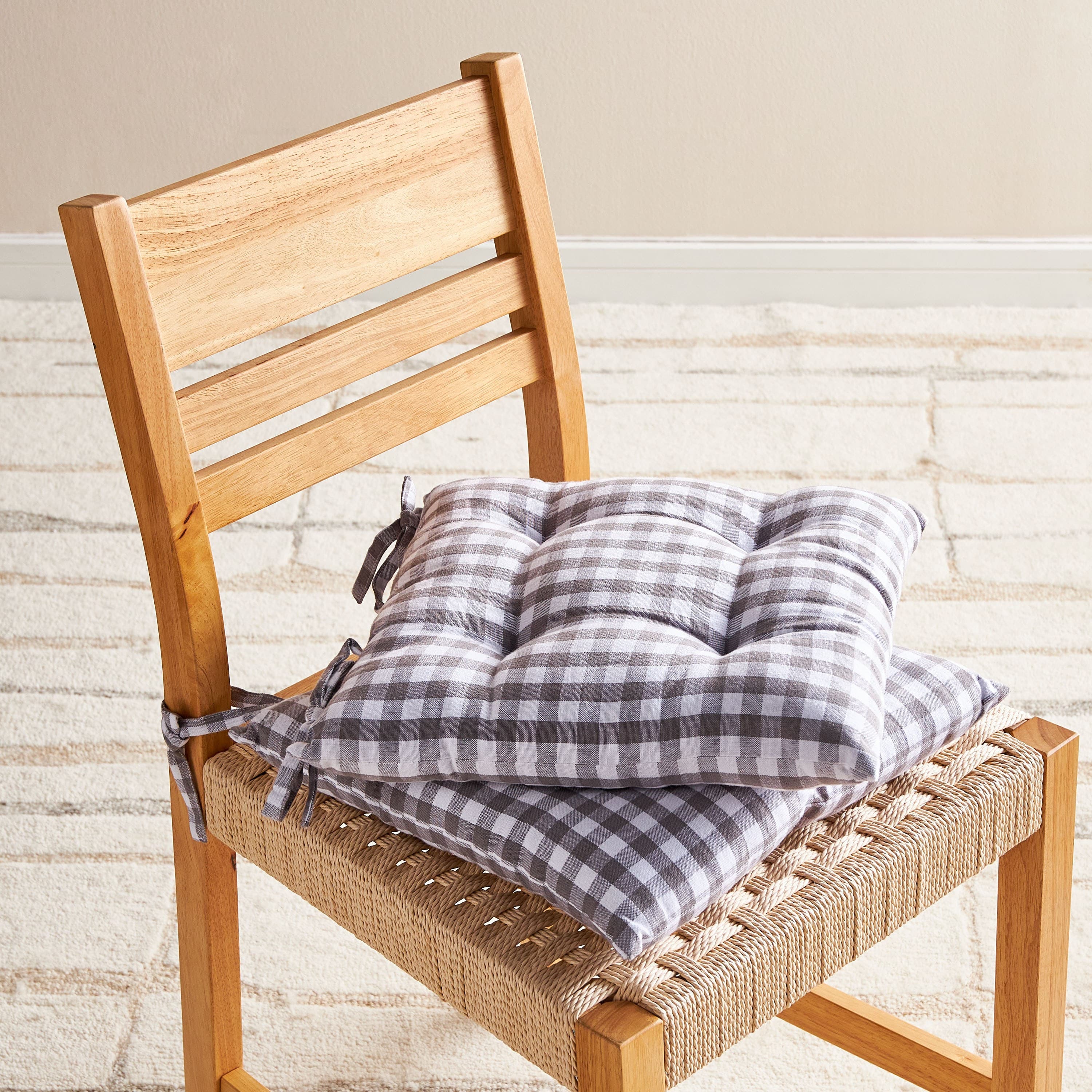 Gingham 2-Piece Chair Pad Set with Tie Backs - 40x40 cm Household