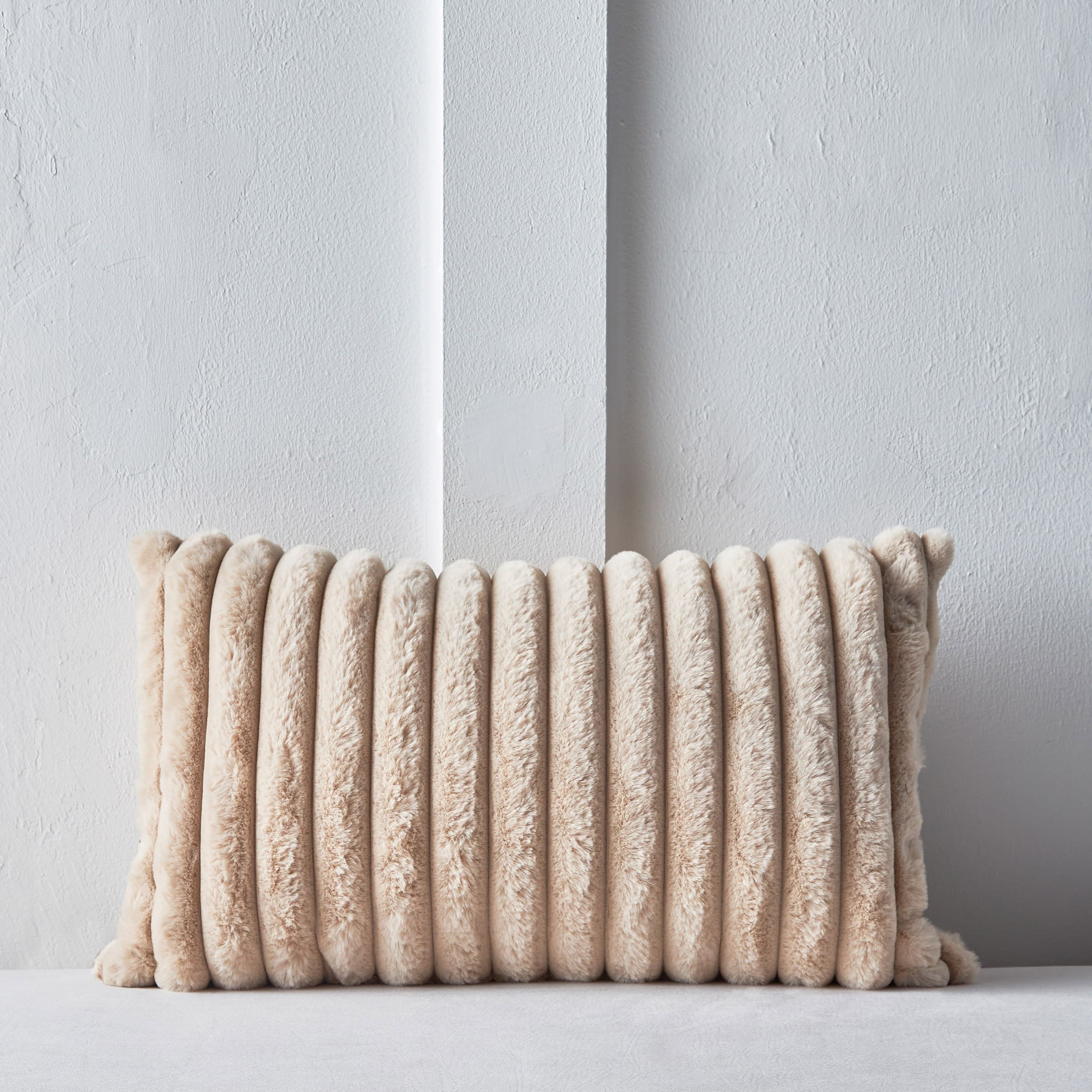 Carrera Striped Polyester Faux Fur Filled Cushion - 30x50 cm