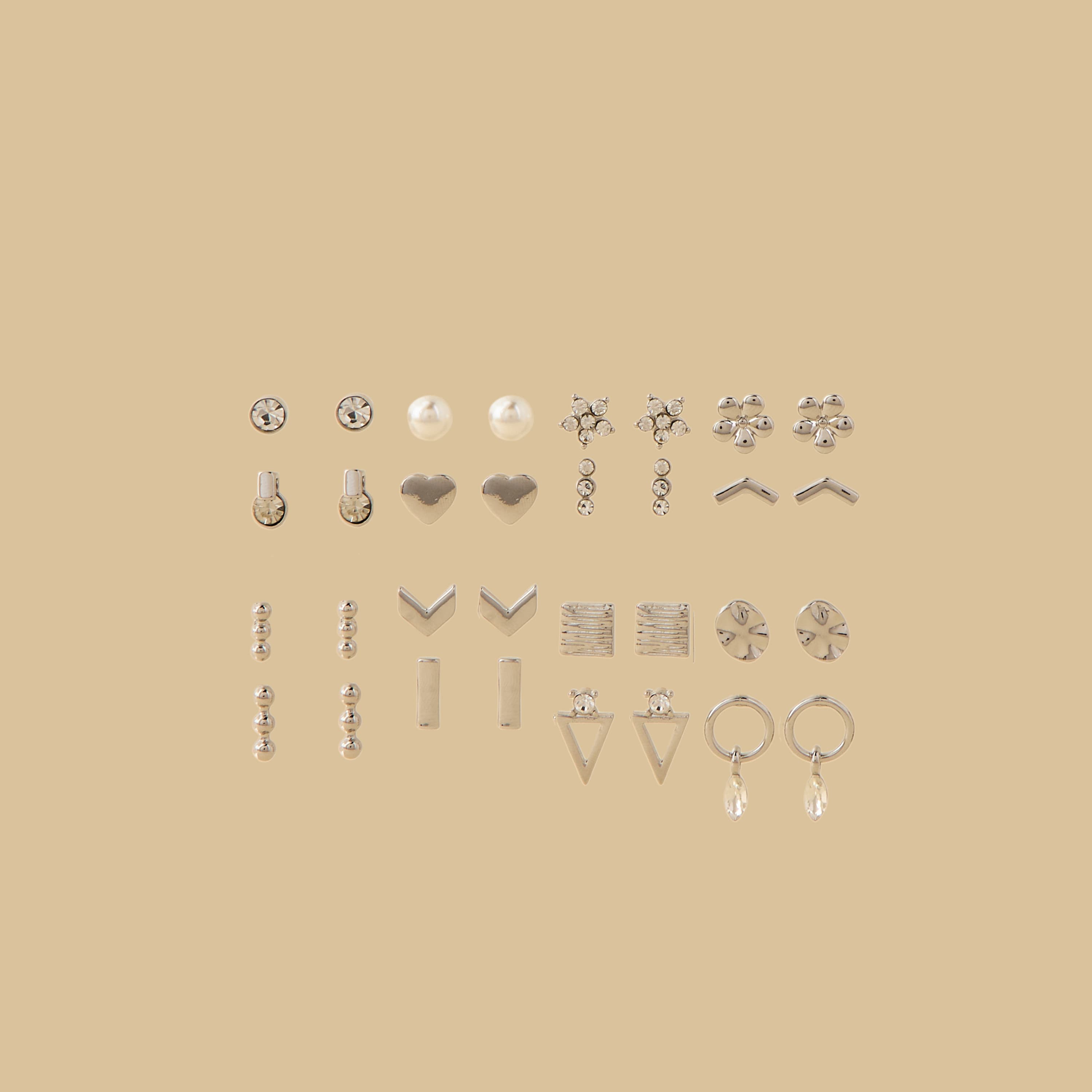 Pack of 16 - Assorted Metallic Stud Earrings