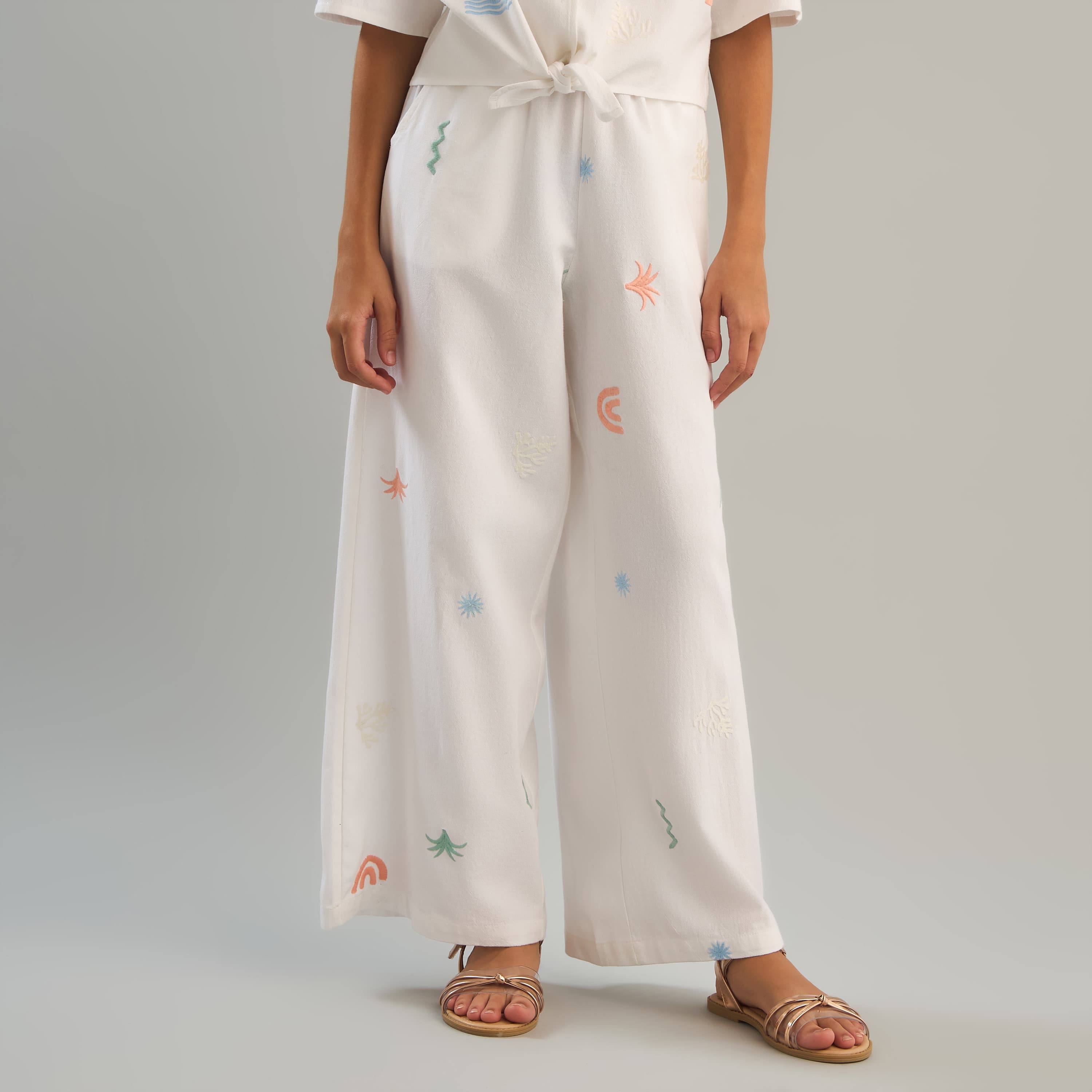 Embroidered Wide Leg Pants