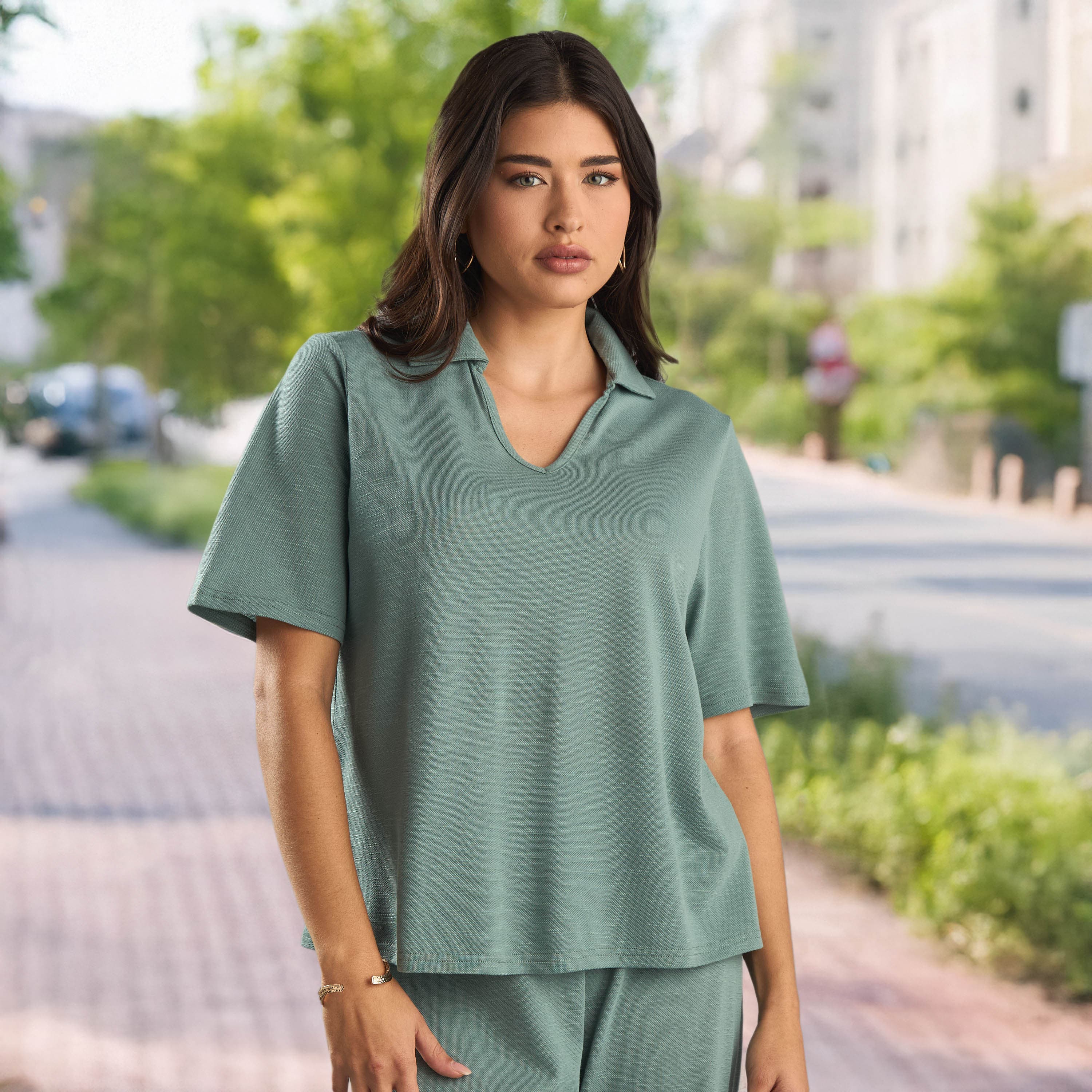 Textured Linen Collared Top