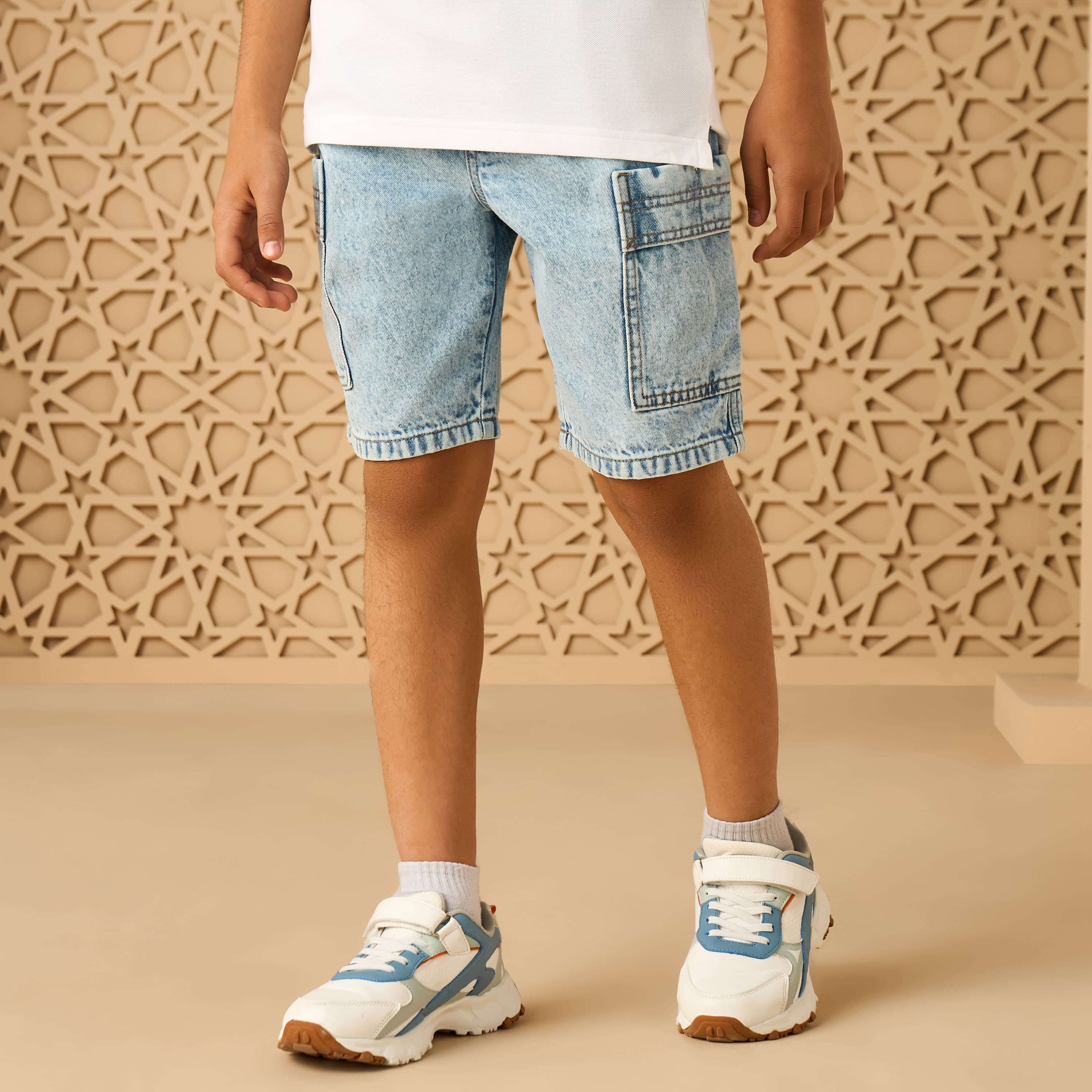 Washed Denim Cargo Shorts Bottoms